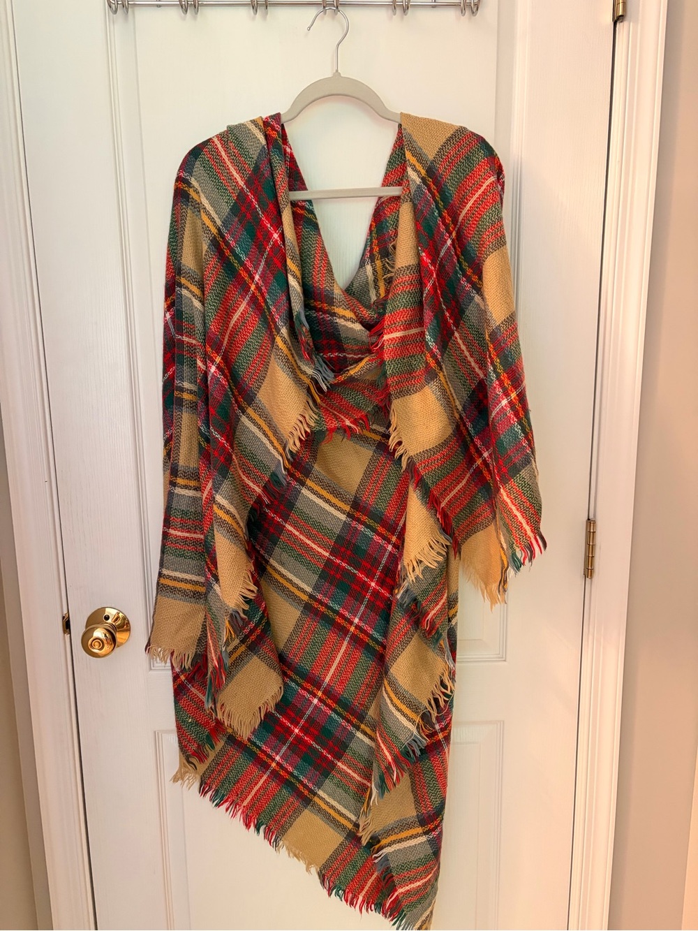 Plaid Fringe Wrap Coatigan - Mustard Multi